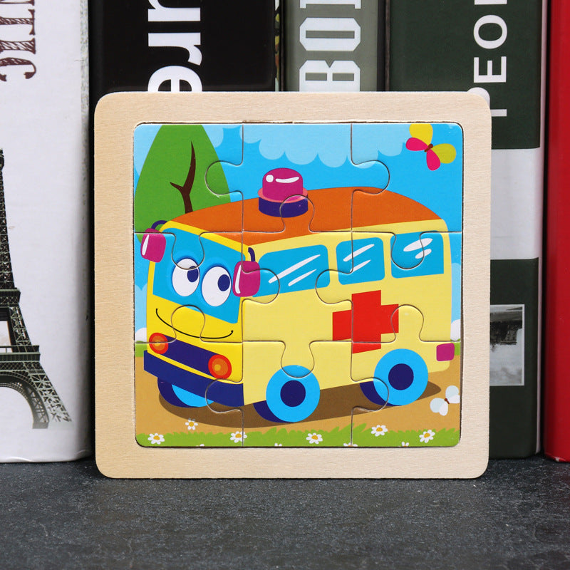 Primlect Wooden Cartoon Pattern Puzzle 9 Pieces (Traffic）